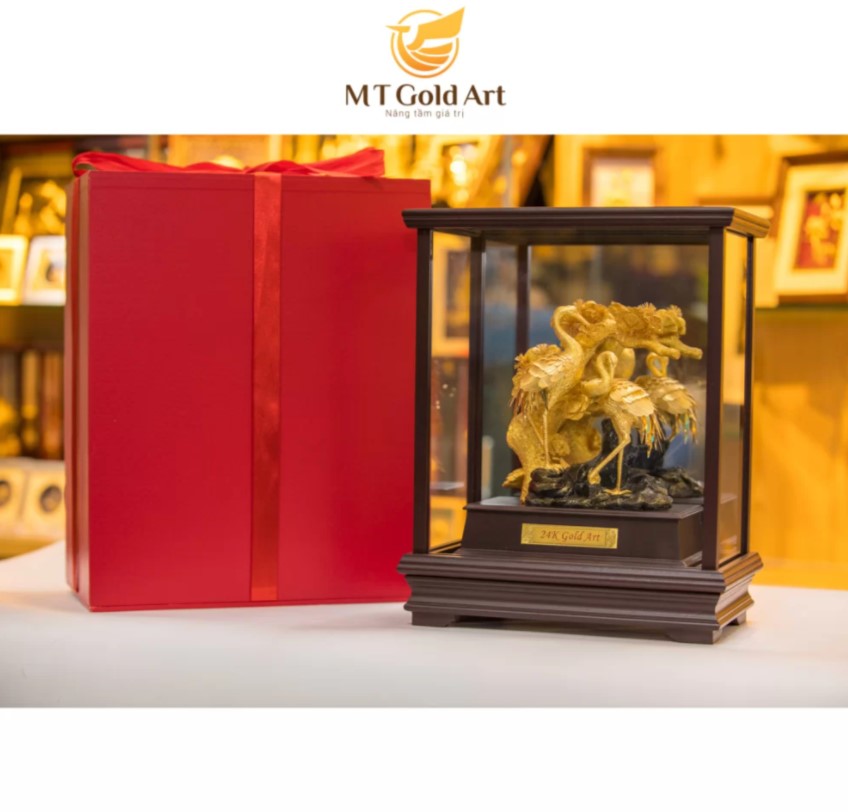 Tượng Đôi Chim Hạc Dát Vàng 24K MT Gold Art- Hàng chính hãng, trang trí nhà cửa, phòng làm việc, quà tặng sếp, đối tác, khách hàng, tân gia, khai trương