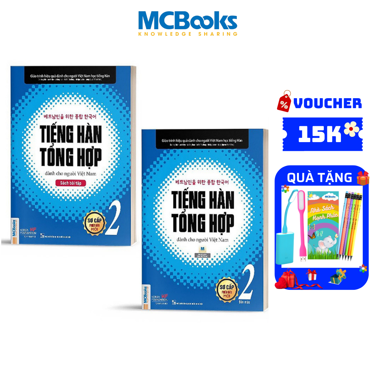 Combo Tiếng Hàn tổng hợp dành cho người Việt Nam sơ cấp 2 ( Sách giáo trình +  sách bài tập) bản 1 màu 