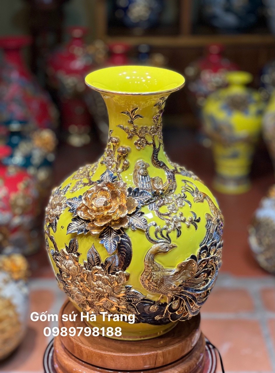 Tỏi hút lộc gốm sứ Bát Tràng cao cấp vẽ vàng hoạ tiết công thành danh toại cao 40cm