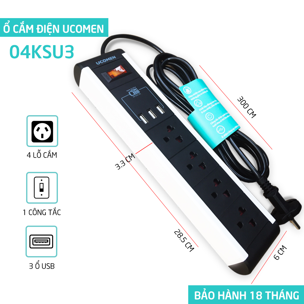 Hình ảnh Ổ cắm điện UCOMEN – 03 cổng sạc USB – Chuẩn Úc