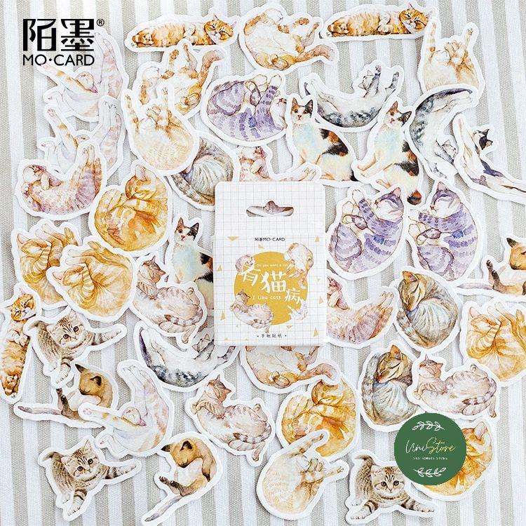 Bộ 45 sticker chủ đề mèo siêu trang trí sổ tay sổ nhật kí đáng yêu - bullet journal sticker- wt070