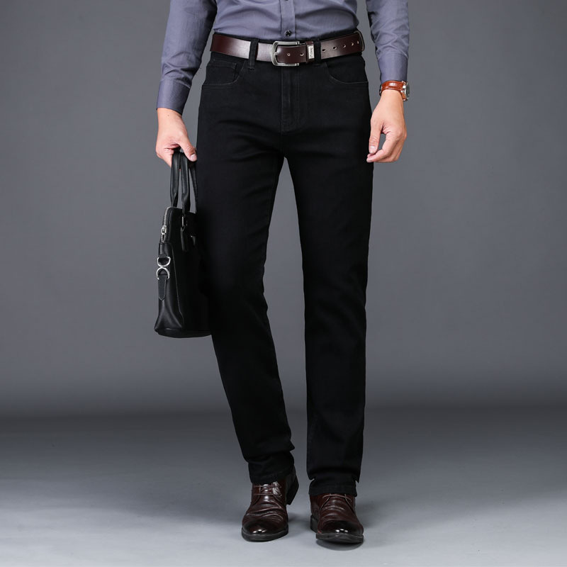 Quần Jeans Nam Co Giãn Cotton Đen Trơn