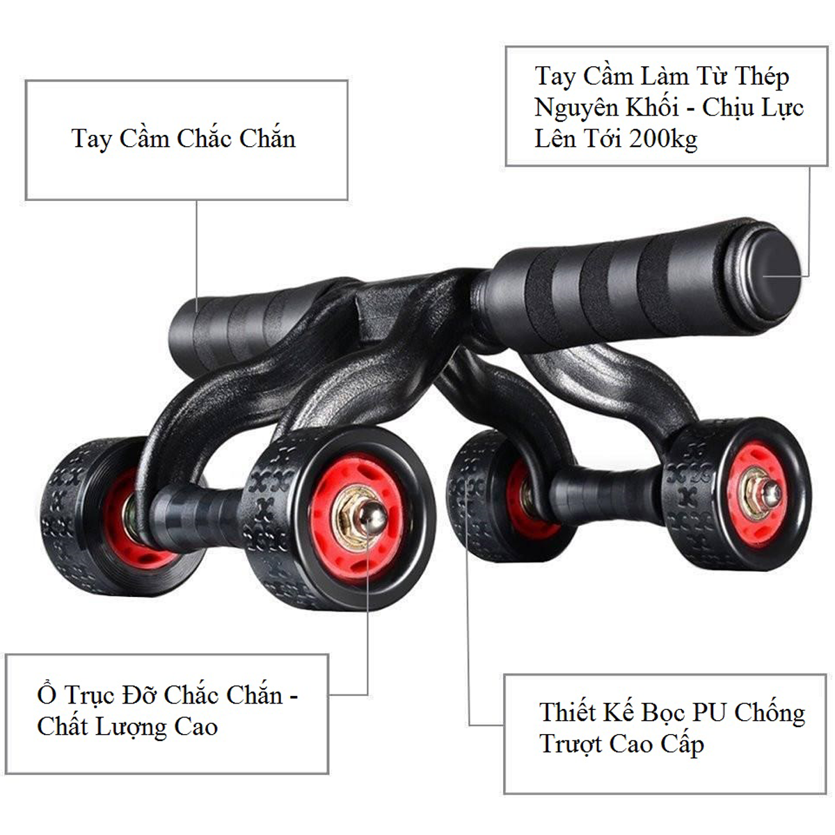 Con Lăn Tập Cợ Bụng 4 Bánh Thương Hiệu PaKaSa Được Tặng Kèm Thảm Lót - Hàng Chính Hãng
