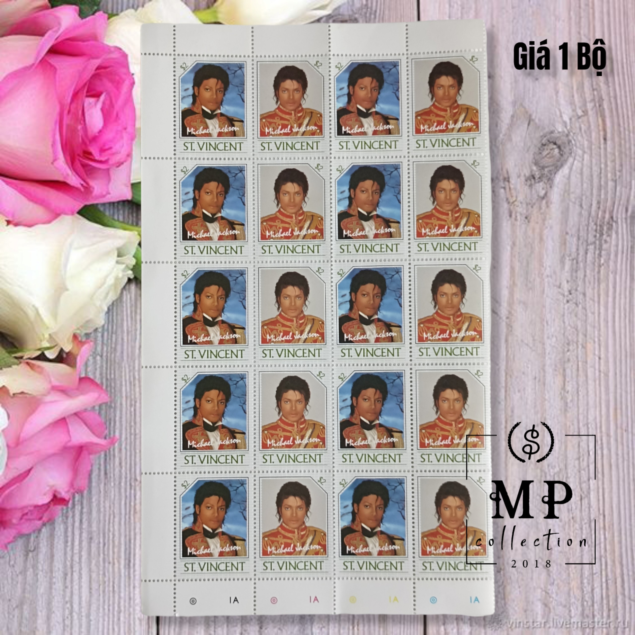 Bộ 8 con tem thần tượng âm nhạc Michael Jackson hiếm sưu tầm