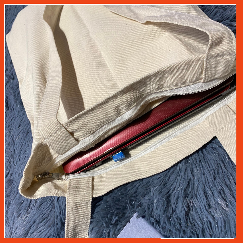 Túi Tote Vải Canvas Ginko kiểu basic có dây kéo khóa miệng túi đựng vừa laptop 14 inch và nhiều đồ dùng khác In Hình Cute Tribal Rabbit Fox On GK04