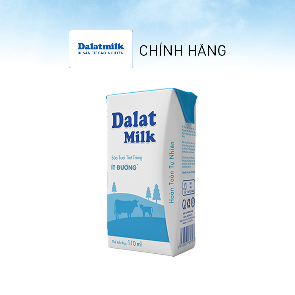 Thùng 48 hộp sữa tươi tiệt trùng Dalatmilk ít đường 110ml