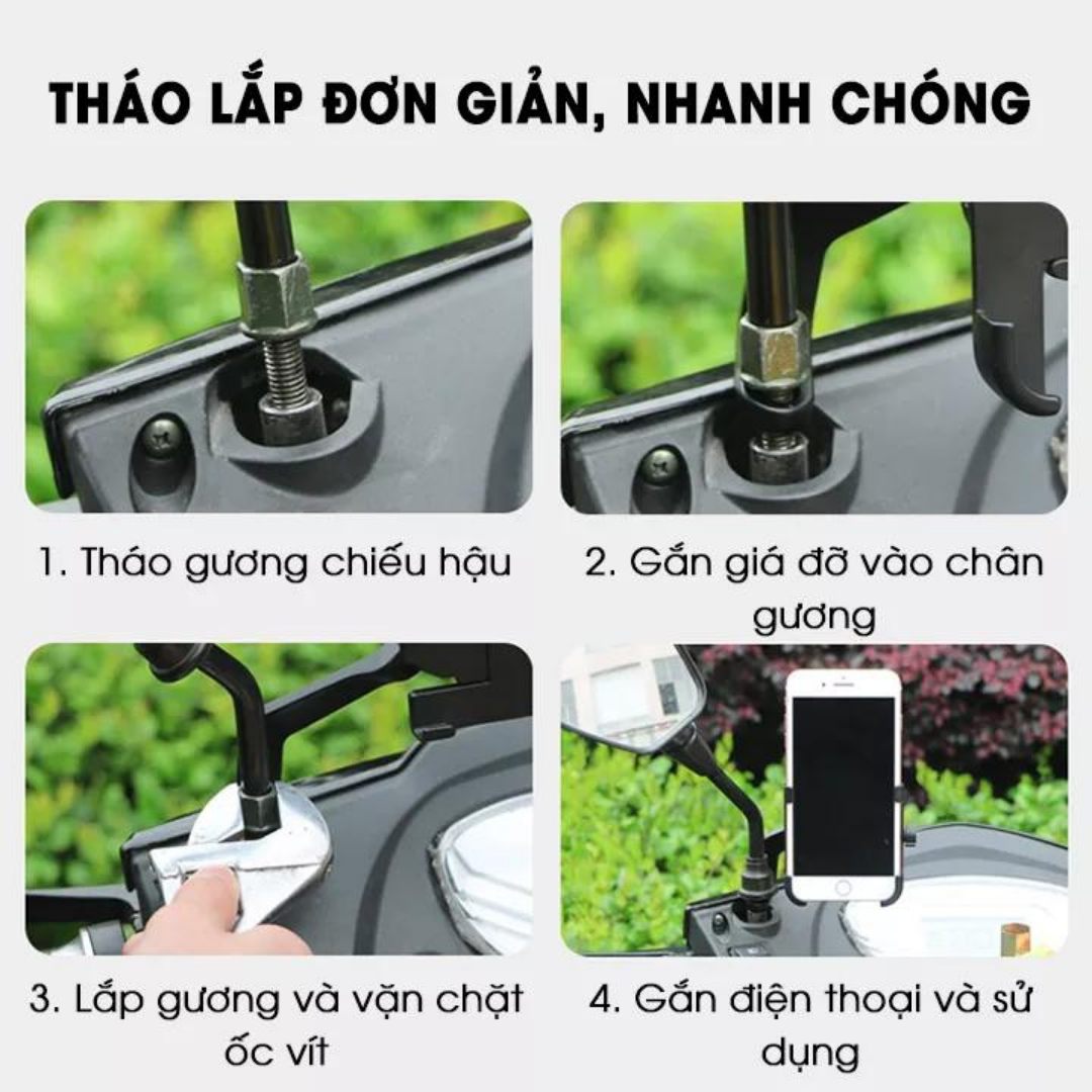 Giá đỡ kẹp điện thoại kim loại gắn gương chiếu hậu xe máy C2 hàng TiMa.lala - Hàng chính hãng