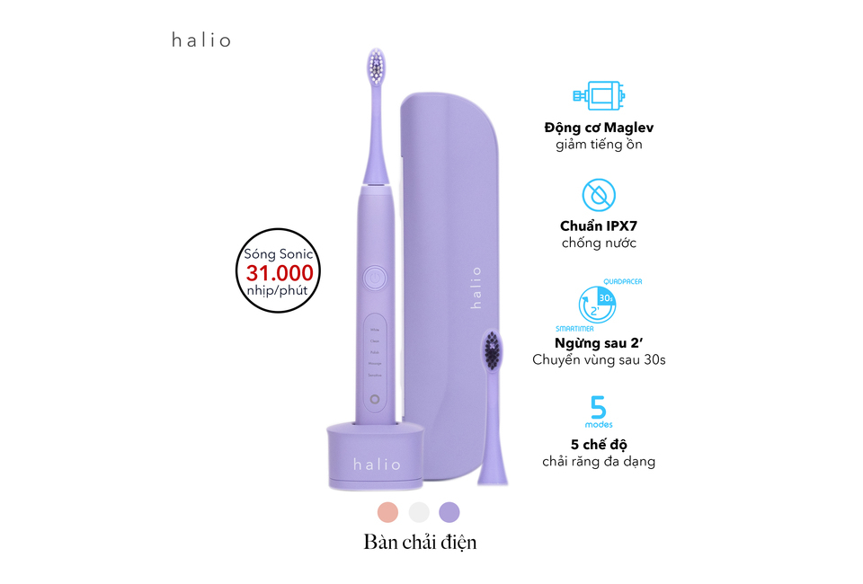 Bộ 2 Đầu Bàn Chải Điện Halio Sonic Whitening Electric Toothbrush Periwinkle