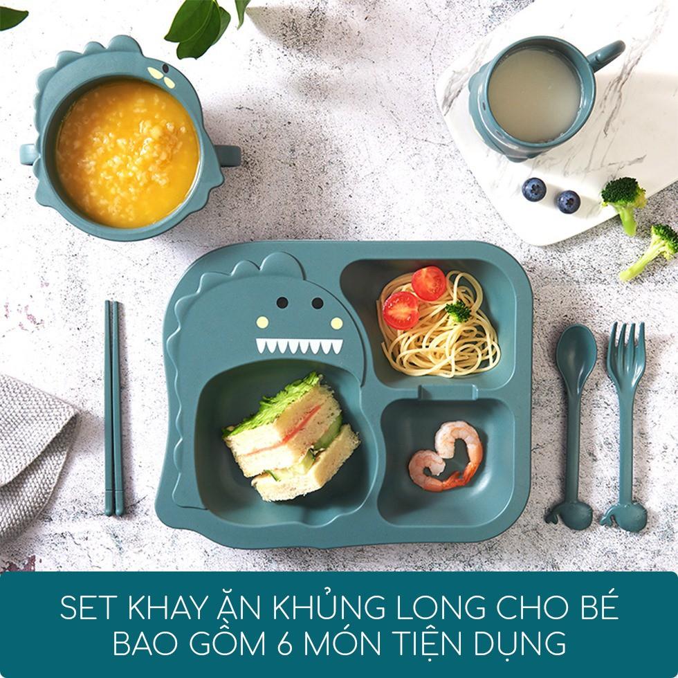 Tặng thìa, dĩa, đũa Khay Lúa Mạch Hình Khủng Long Cho Bé Ăn Dặm