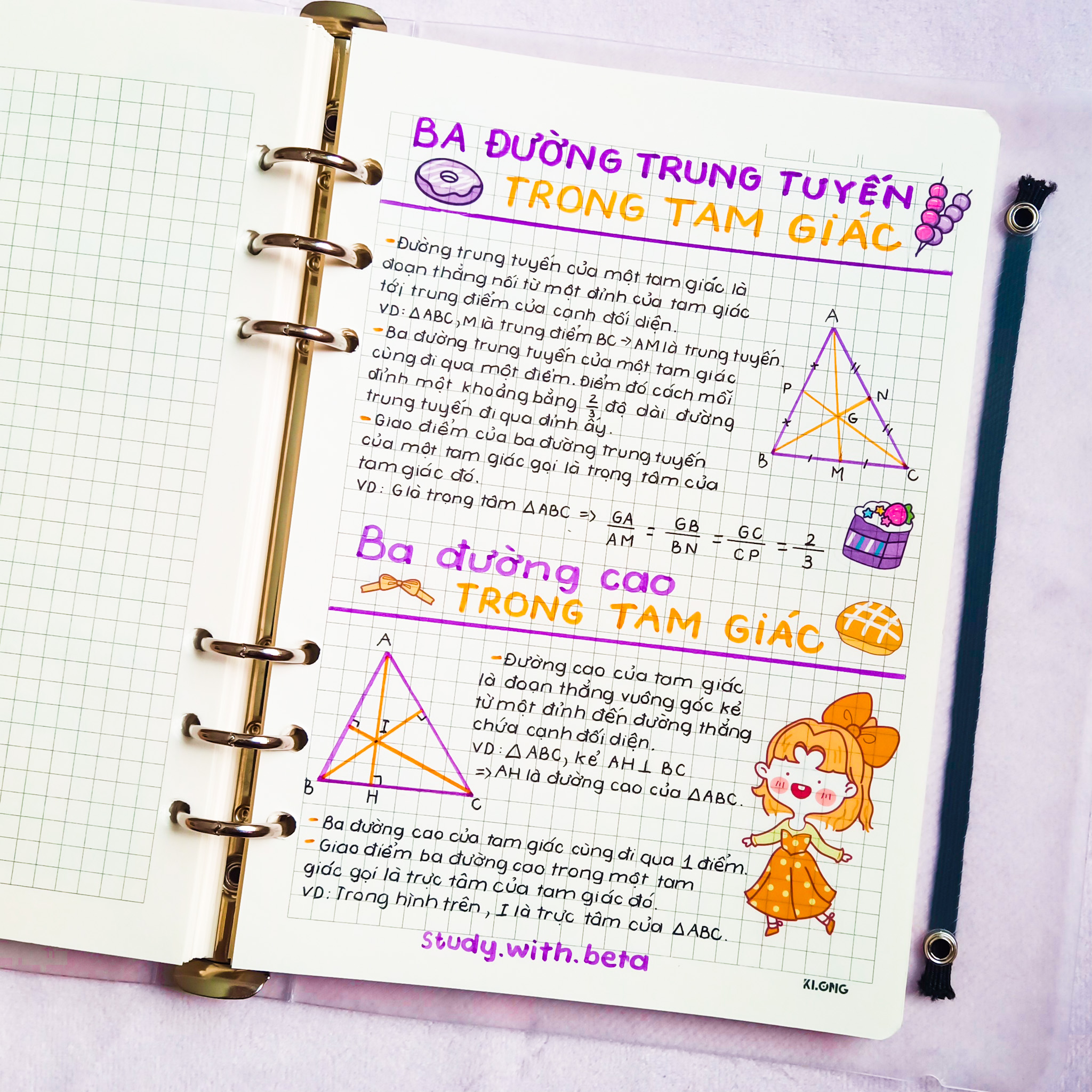 Sổ Takenote toán 7 tổng hợp công thức toán trang trí sticker dễ hiểu- 2 loại sổ lò xo bìa trong Beta, sổ còng đóng Binder