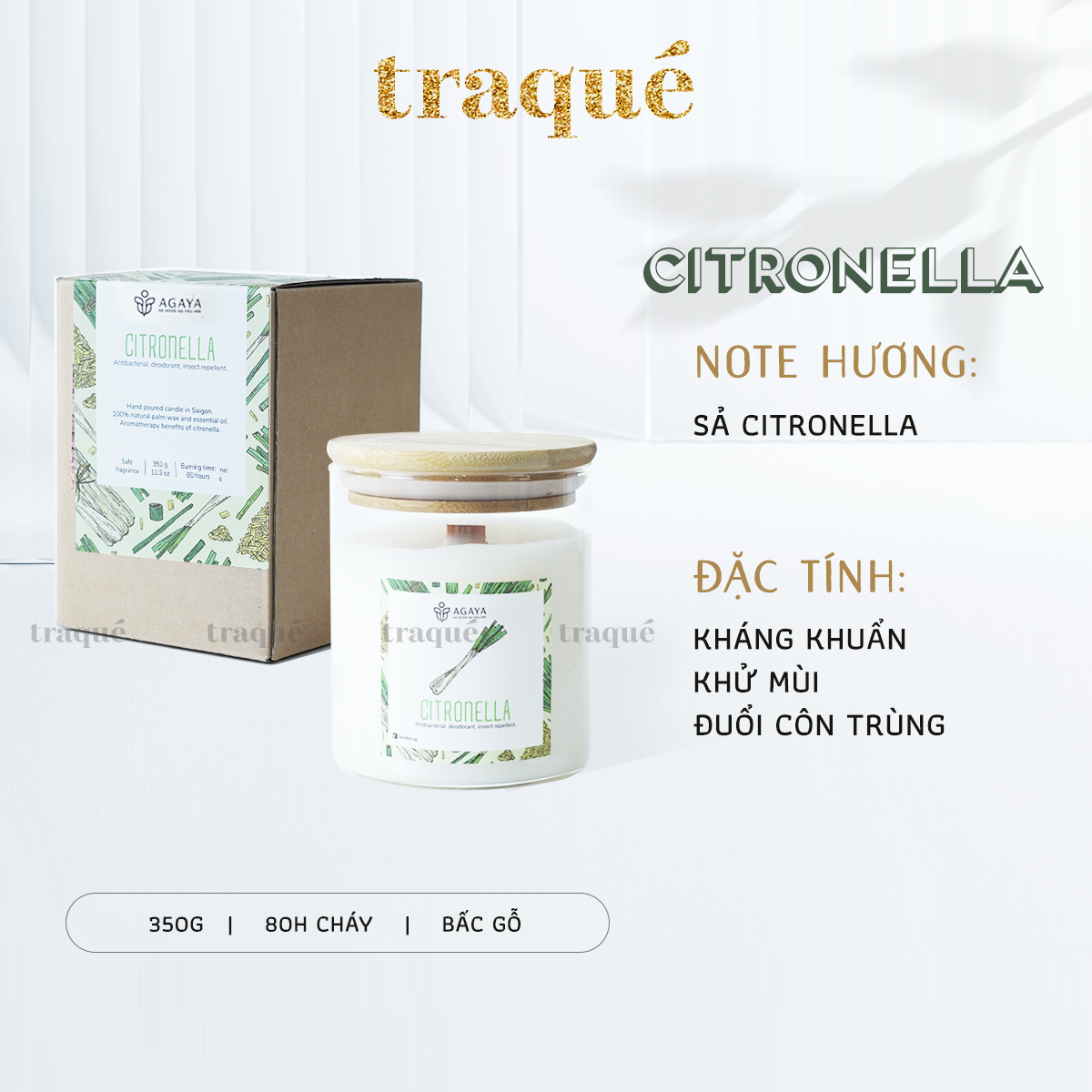 Nến thơm tinh dầu cao cấp không khói an toàn Candle Cup - CITRONELLA/SẢ JAVA - L - 350G