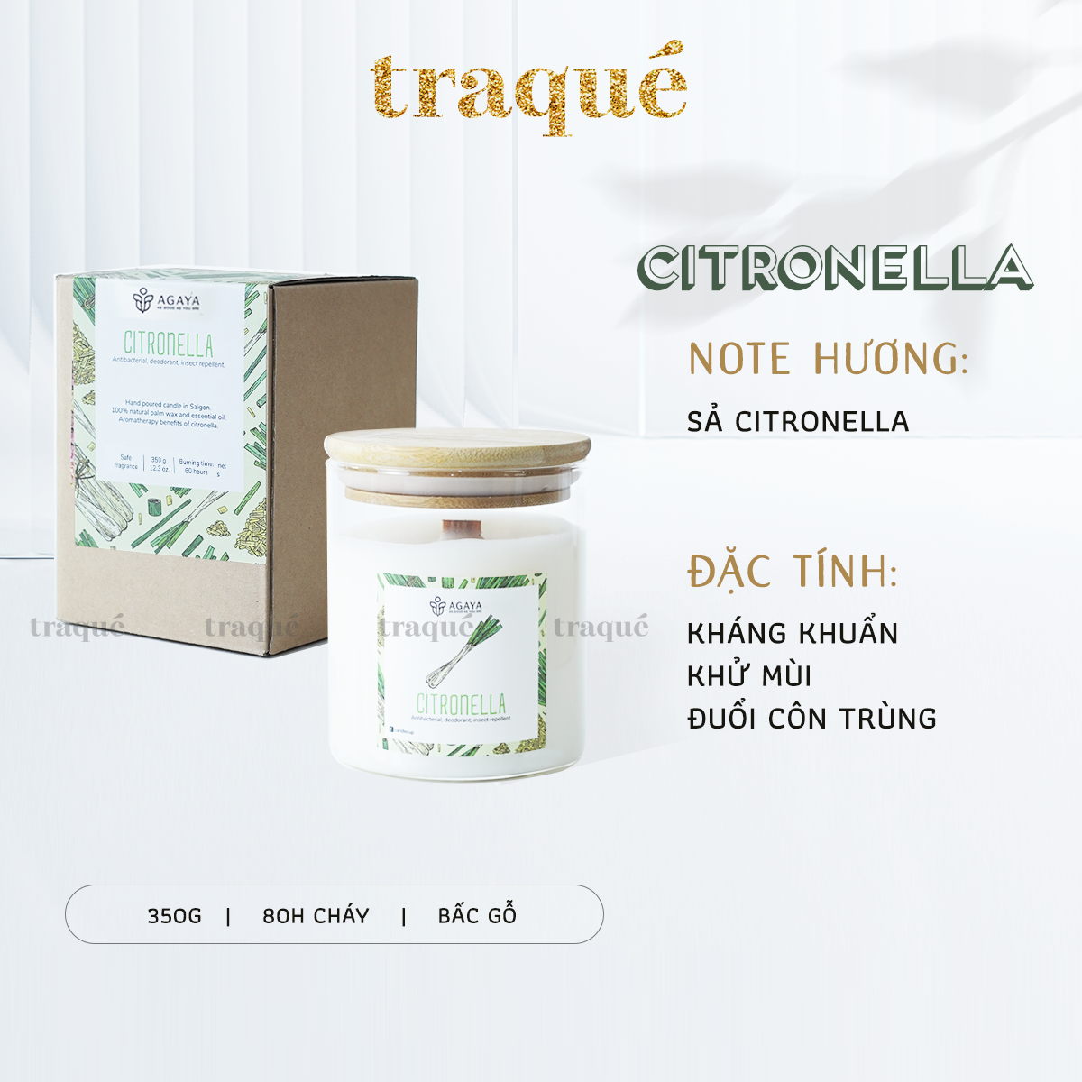 Nến thơm tinh dầu cao cấp không khói an toàn Candle Cup - CITRONELLA/SẢ JAVA - L - 350G (CÓ NẮP)