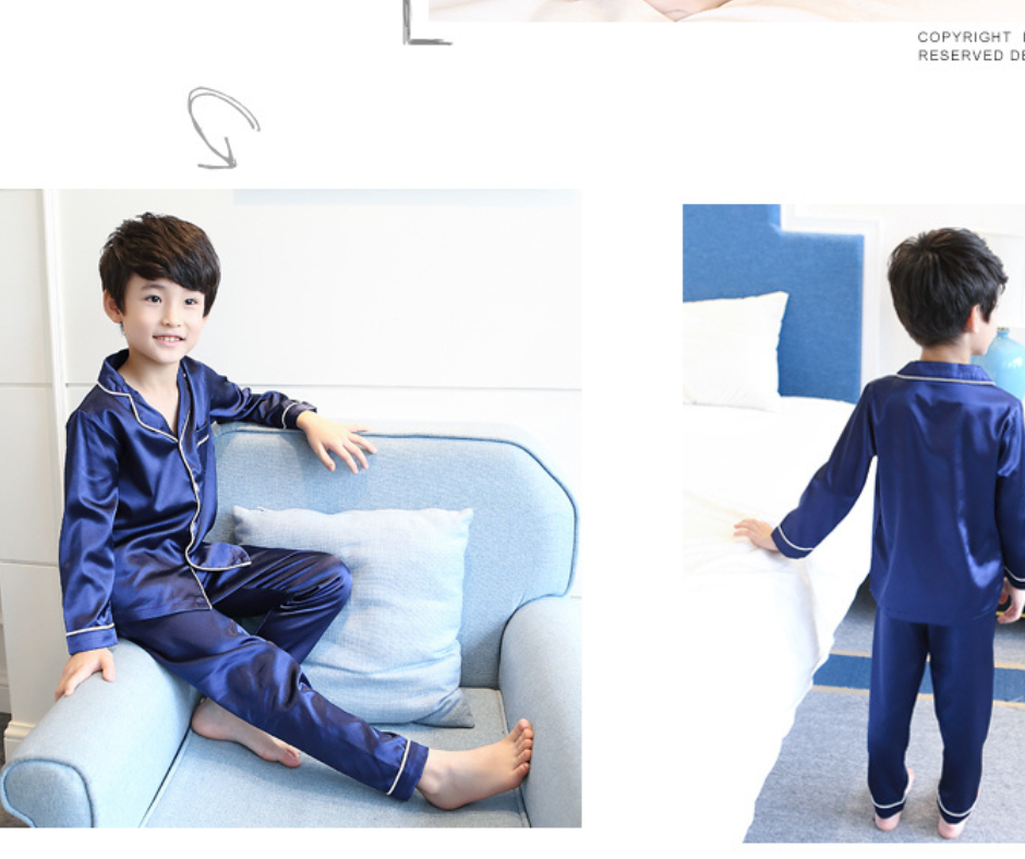 Bộ quần áo ngủ pijama dài tay lụa cao cấp size đại cho bé trai từ 13 kg đến 40 kg