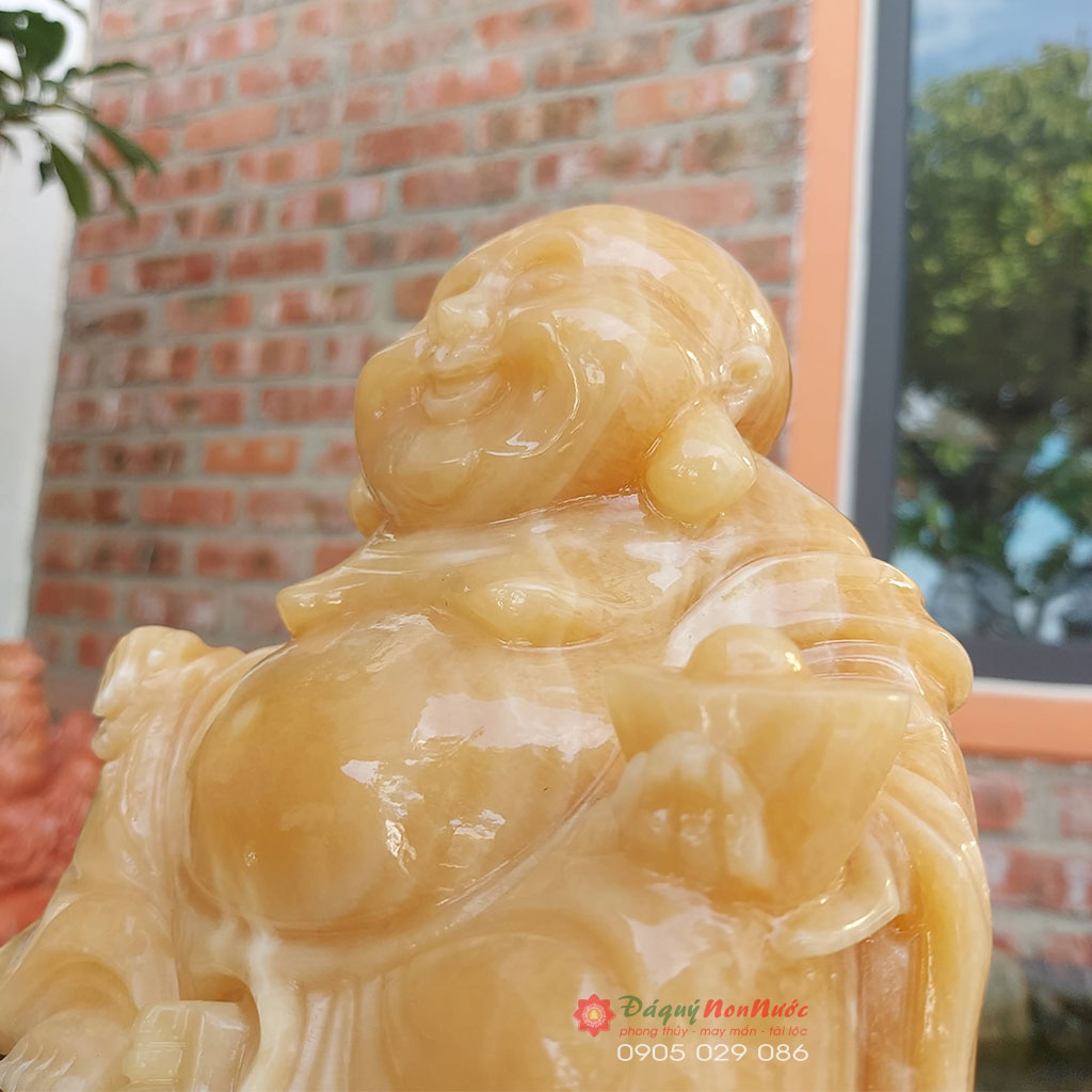 Tượng Phật Di lặc đá ngọc hoàng long 15cm - đá Non Nước