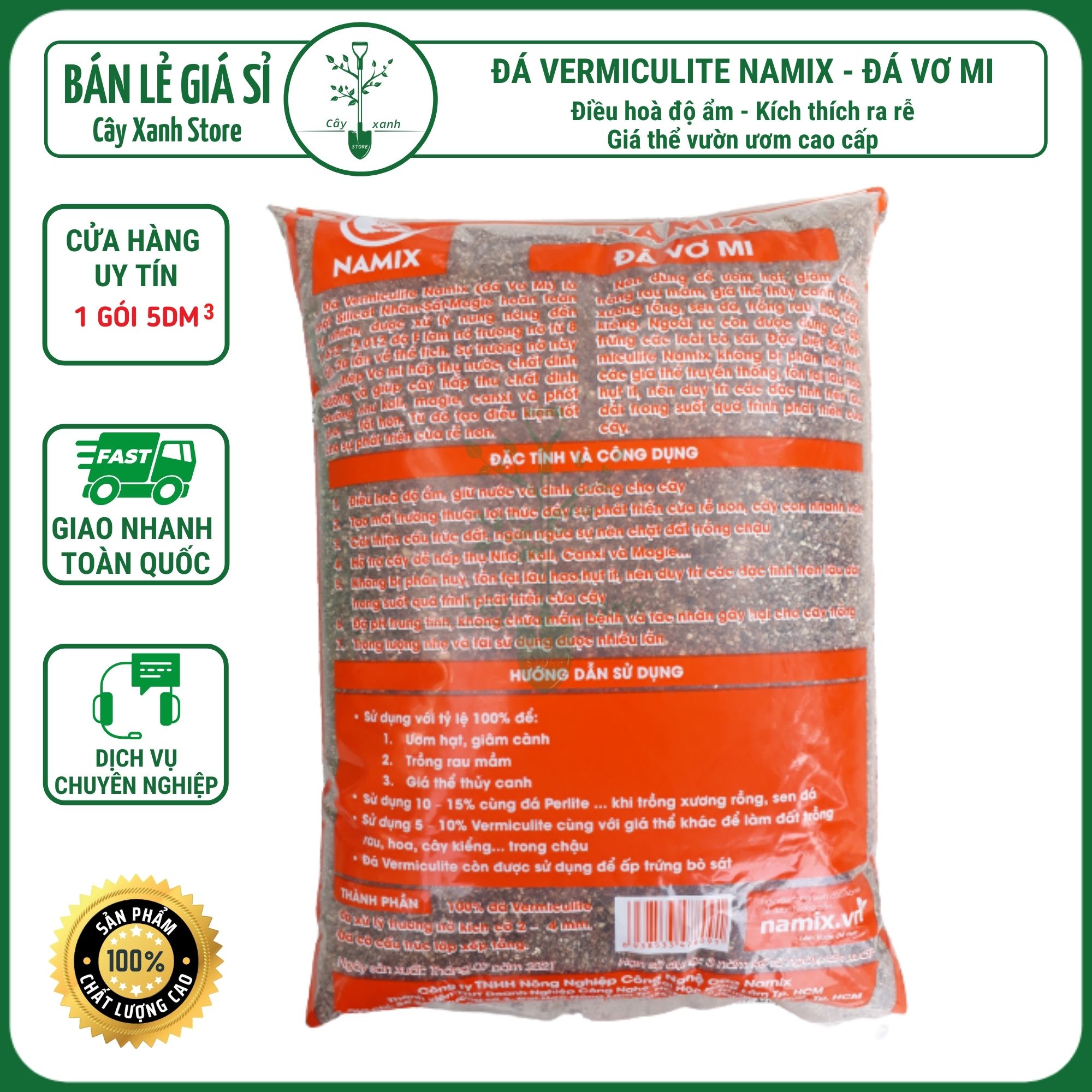 Đá Vermiculite – đá Vơ mi 5dm3 [0.6-0.9kg] Namix trồng xương rồng, sen đá, các loại cây mọng nước