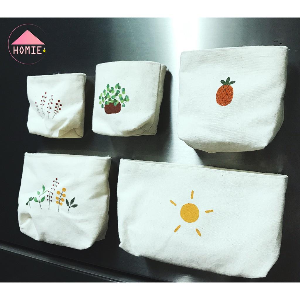 Set 5 túi canvas đa năng hít tủ lạnh, khung lưới săt