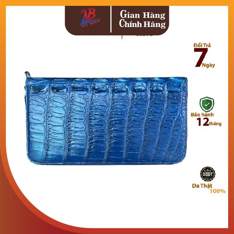Ví Nữ Cầm Tay 1 Khóa Kéo Nam Nữ Đều dùng được chất liệu Da Cá Sấu Màu Xanh Navy Bền Bỉ Sang Trọng Size 22x12x2,5cm