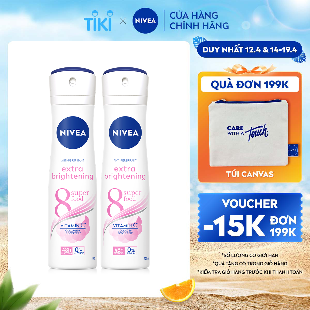 Bộ 2 Xịt Ngăn Mùi NIVEA Sáng Mịn Tối Ưu | Giảm Thâm Sạm | Vitamin C (150 ml) - 82967