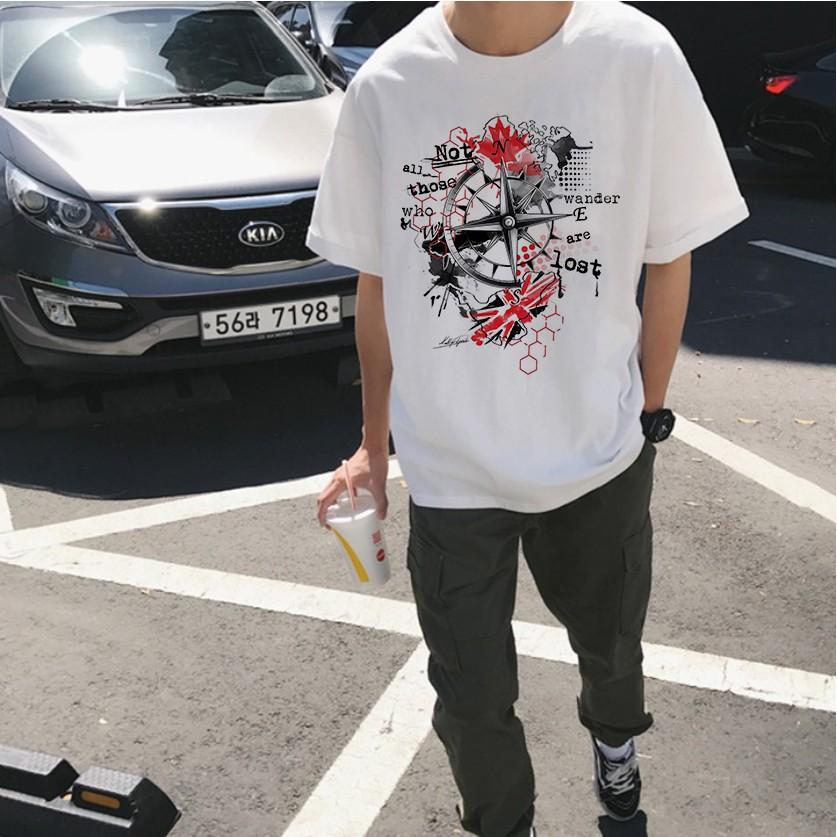 Áo Thun Nam _ Nữ Tay Lỡ Unisex Kim Chỉ Nam Siêu Ngầu