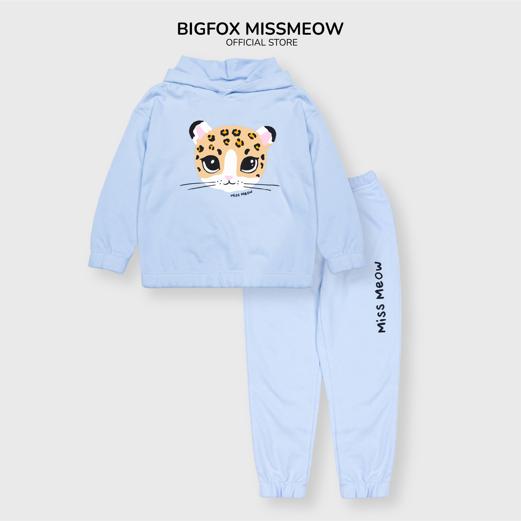 Bộ thu đông bé gái Bigfox Miss Meow kiểu dài tay có mũ chất nỉ phong cách Hàn Quốc size đại trẻ em 3,7,11 tuổi 35kg