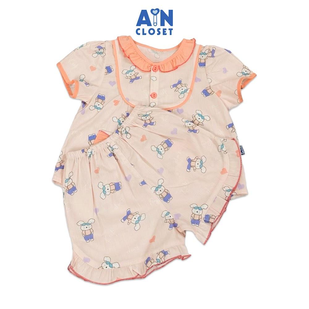 Bộ quần áo Ngắn bé gái họa tiết Thỏ Nơ Cam cotton - AICDBGJRZRQI - AIN Closet