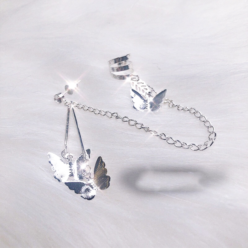 Khuyên tai cánh bướm 3D kẹp vành trên khí chất phong cách Hàn Quốc