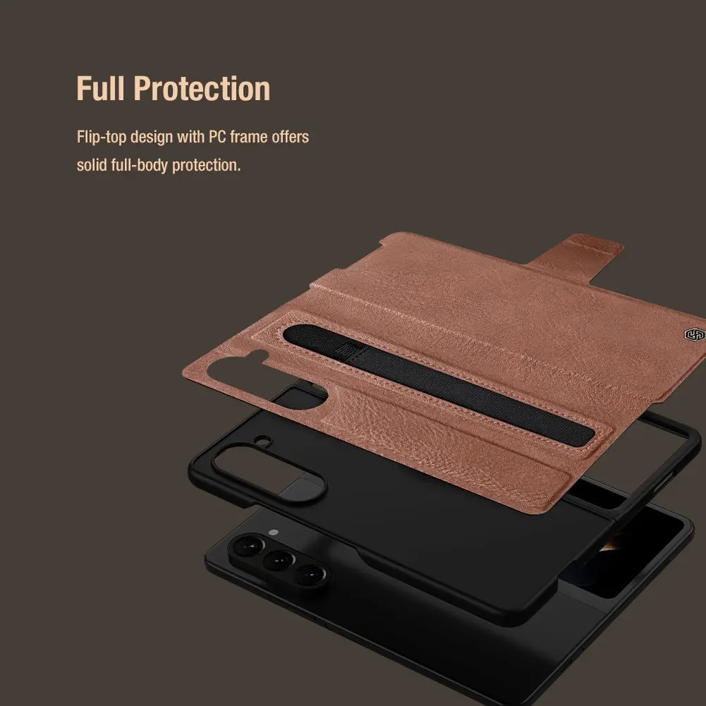 Case bao da chống sốc cho Samsung Galaxy Z Fold 5 trang bị ngăn đựng S-Pen hiệu Nillkin Aoge Leather Cover Case  - hàng nhập khẩu
