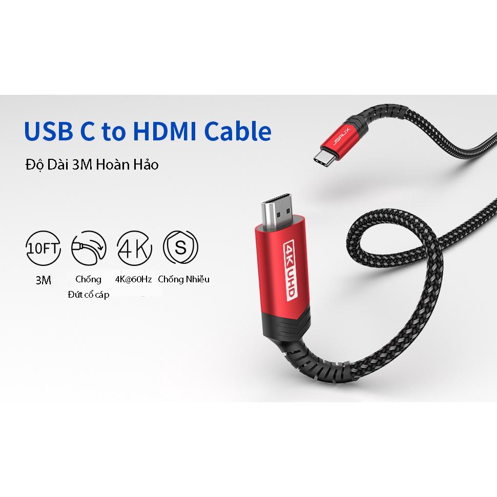 Cáp Chuyển Đổi Type C sang HDMI CV0030 JSAUX 4K 60Hz 3M Cho Tất Cả Thiết Bị Type C – Macbook, Samsung, Oppo, Huawei…- Hàng chính hãng