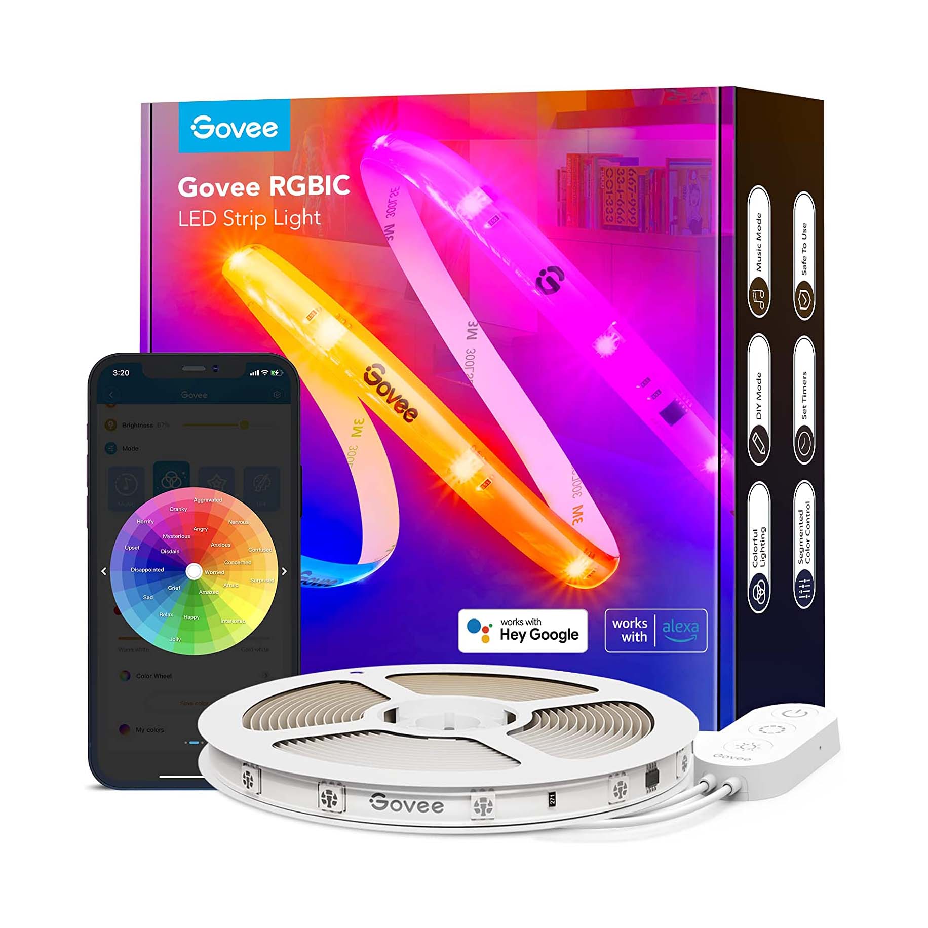 Dây đèn LED Govee RGBIC Wi-Fi + Bluetooth LED Strip Lights With Protective Coating 10M H619C | Phủ coating, 16 triệu màu RGBIC tùy chỉnh, cảm biến nhạc, kết nối thông minh | Hàng chính hãng