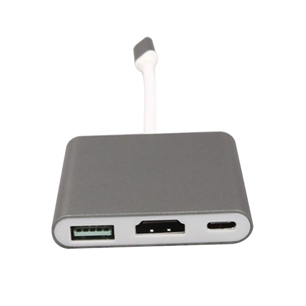 3 In 1 Hub USB C Type C to 4K HDMI USB 3.0 PD Adapter for Projector Gray