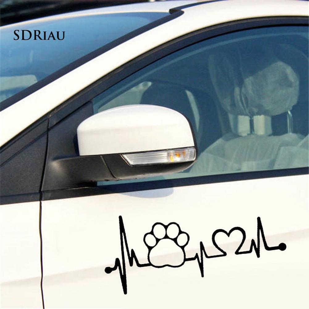 Decal Trang Trí Thân Xe Hình Dấu Chân Cún Và Nhịp Tim Sáng Tạo