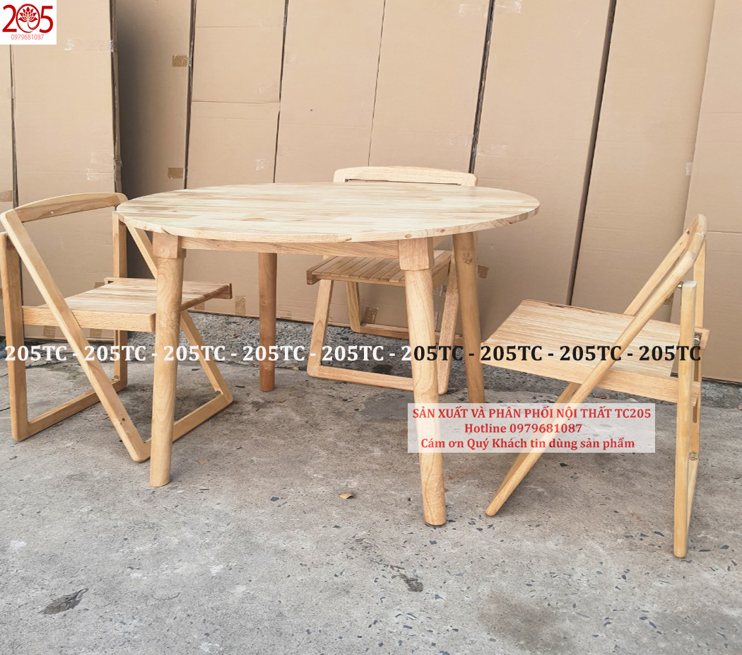 BÀN TRÒN 1M GỖ CAO SU 100% -   205TC 100cm Round Wooden Dining Table - Natural
