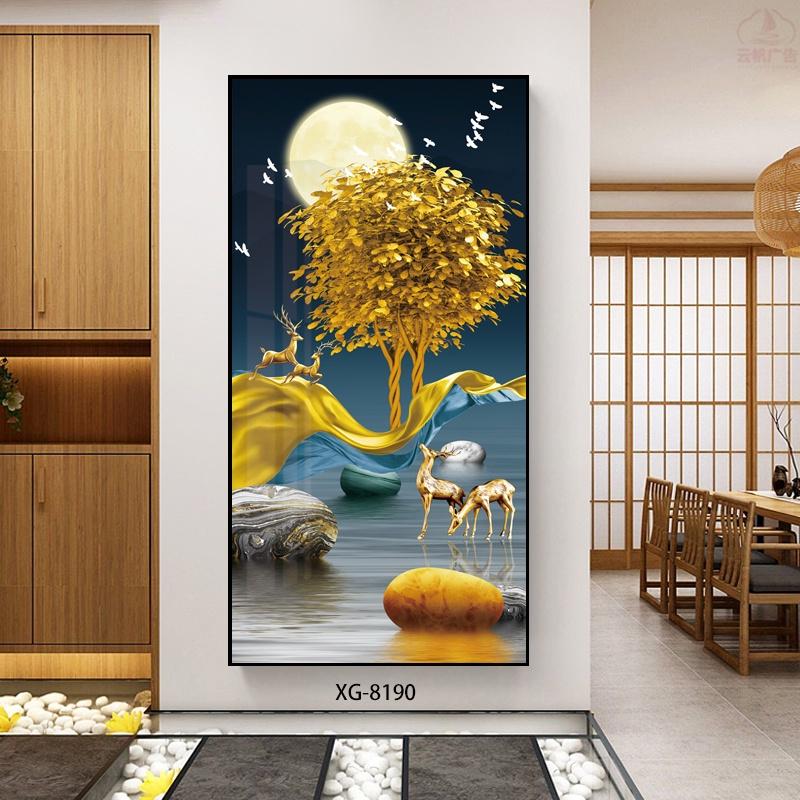 Tranh Đơn Canvas Treo Tường Hiện Đại - Tranh 2 Cặp Hươu Trên Hồ Dưới Trăng Đẹp