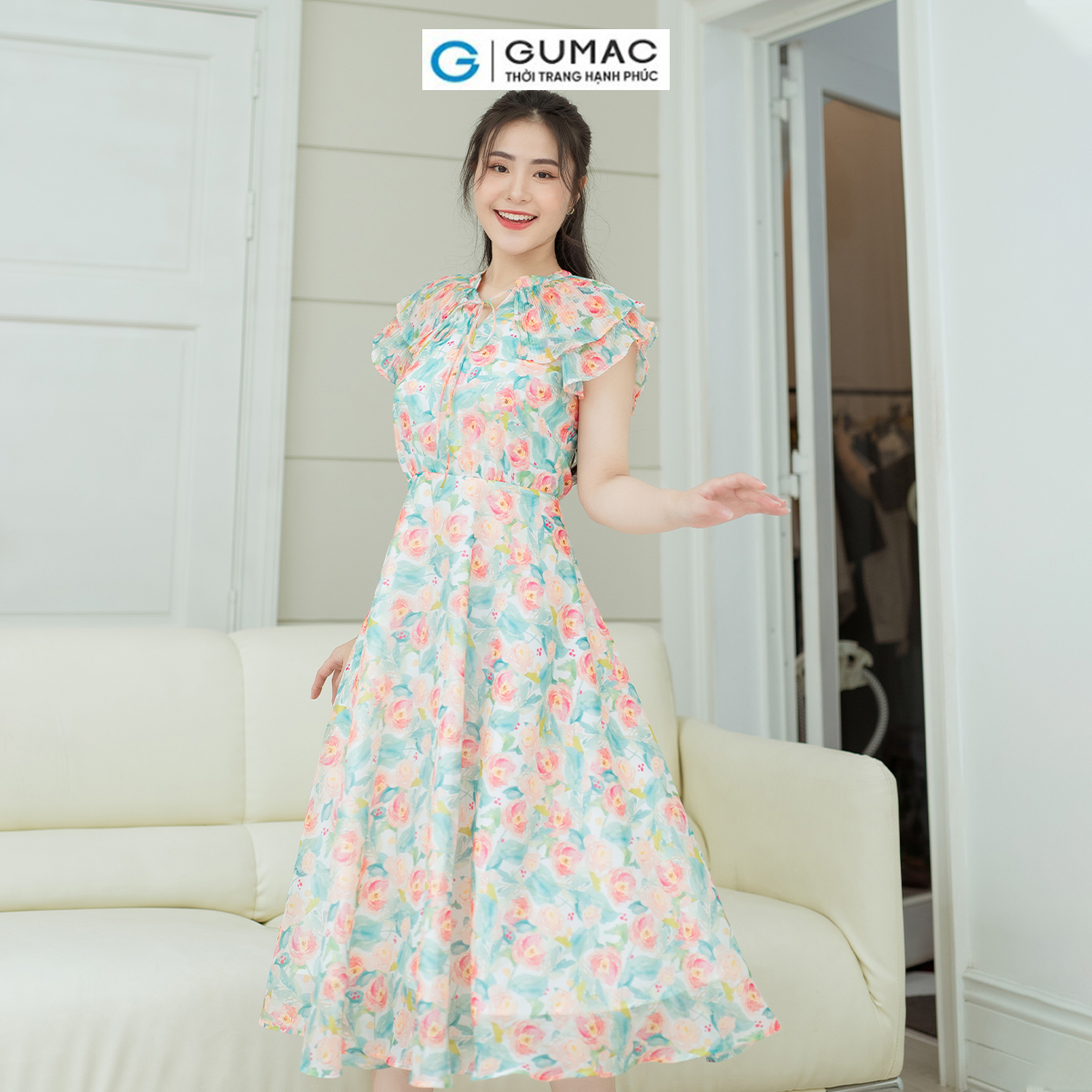 Đầm xòe phối dập ly GUMAC DD08060