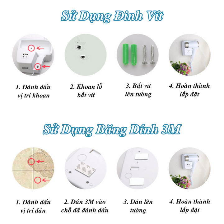 Máy Sấy Tóc Treo Tường Phong Cách Châu Âu Tích Hợp Ổ Cắm điện Công Nghệ Đức