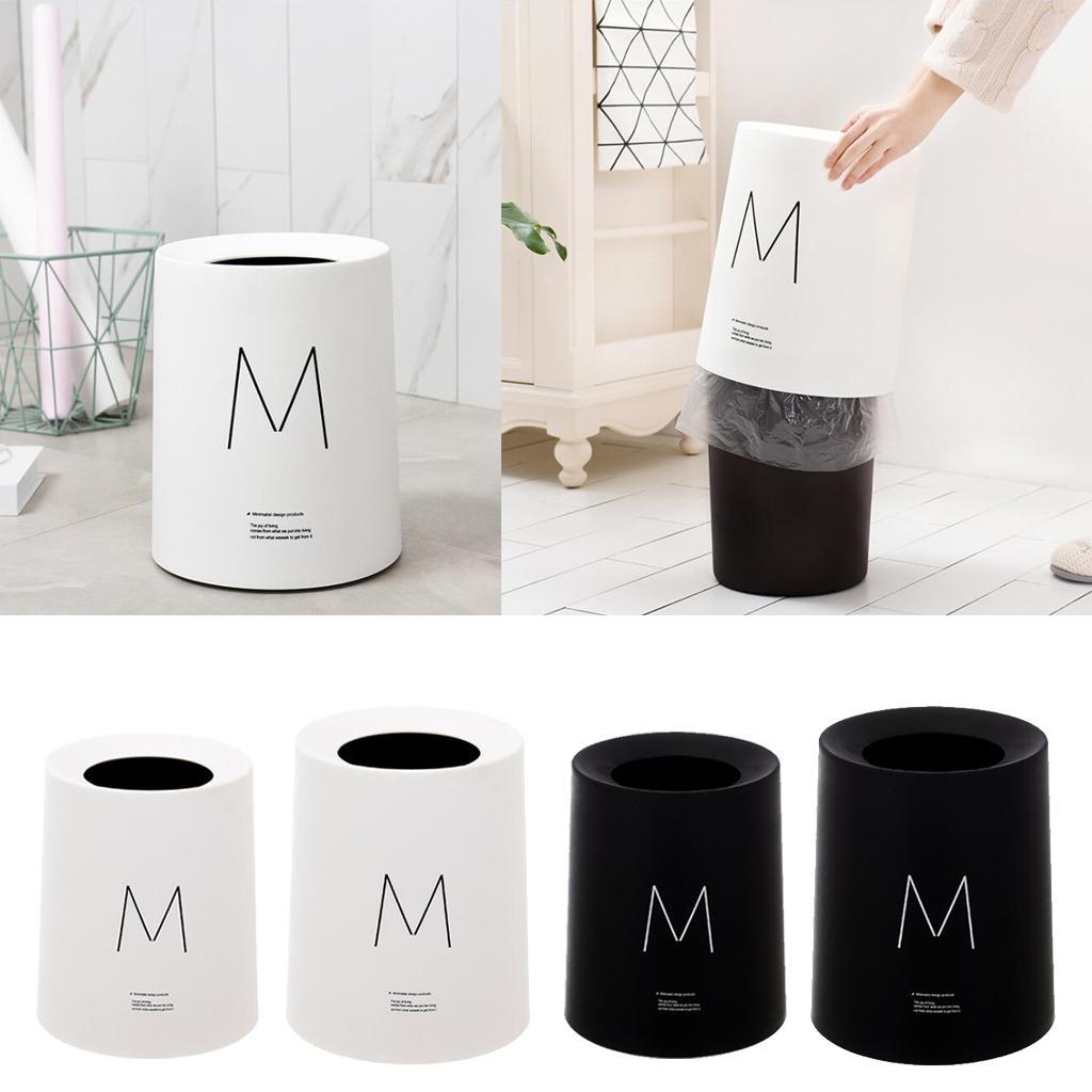 Round Trash Can Wastebasket Garbage Container Bin Bathrooms Rooms white 8L