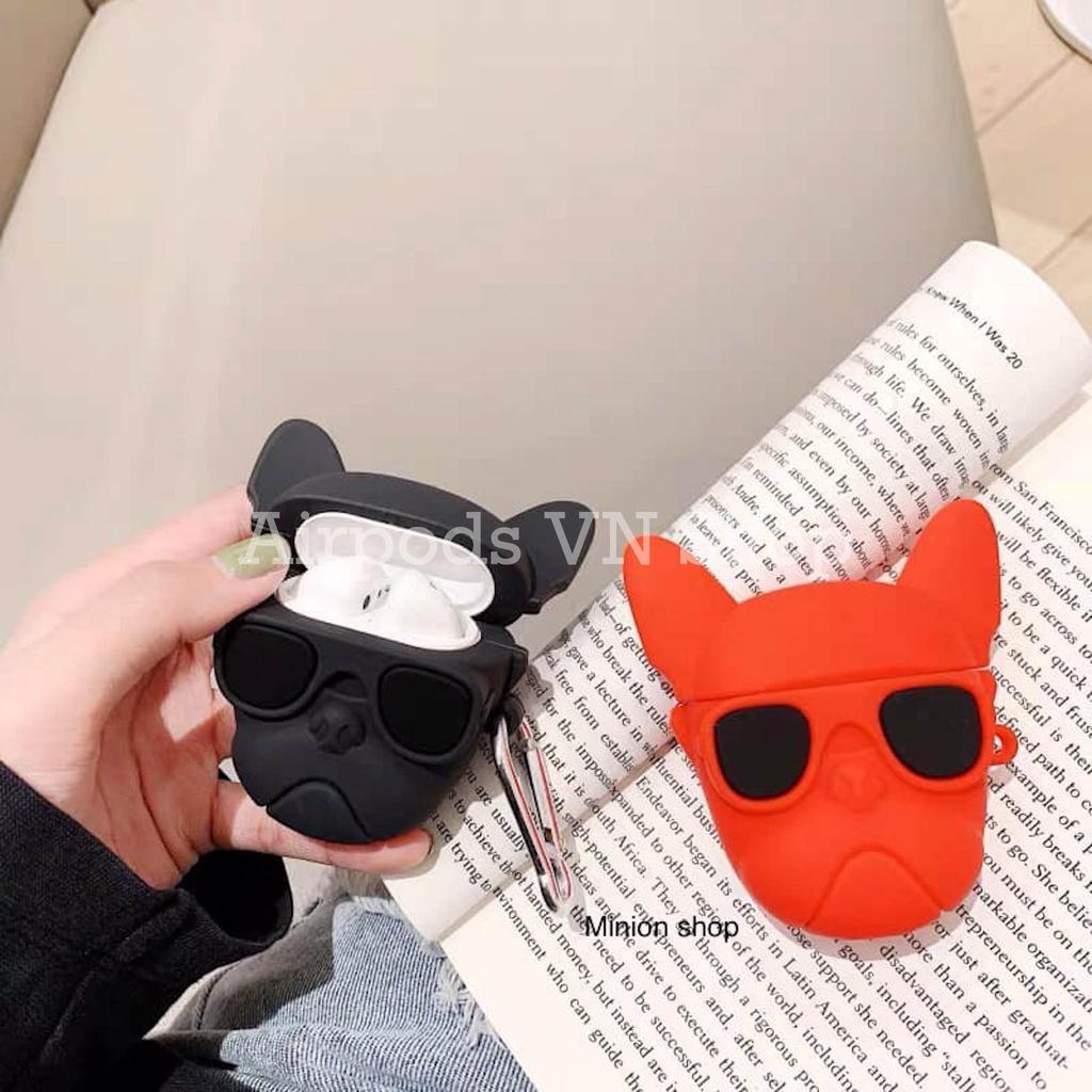 Bao Case Ốp dành cho airpod 1/2, Airpods Pro chó Bulldog đen đỏ siêu ngầu silicon cao cấp