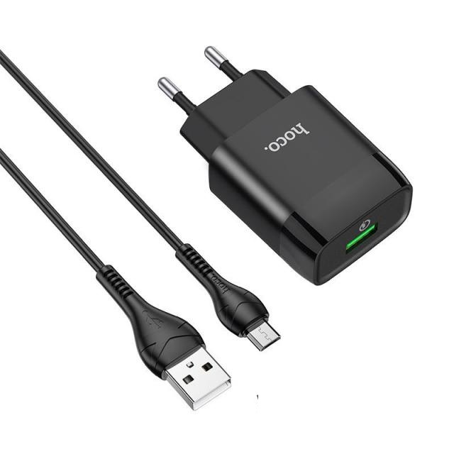 Bộ sạc nhanh 18W Hoco C72Q chuôi tròn chất liệu cao cấp kèm dây sạc Micro dài 1M cho Android - Hàng chính hãng