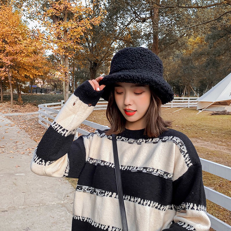 Mũ bucket lông cừu thu đông Autumn bucket hat - Mã BU007 - Đen