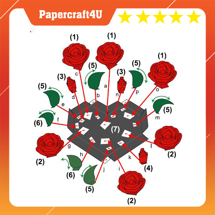 Mô hình giấy 3D Quà tặng Valentine Hộp hoa hồng trái tim