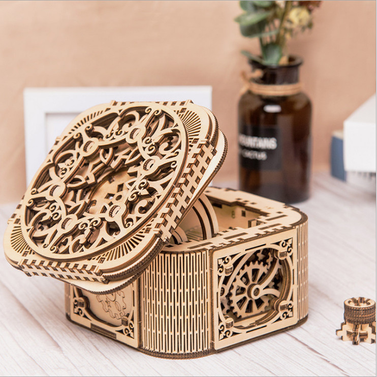 Đồ chơi lắp ráp gỗ 3D Mô hình Cơ động học Hộp kho báu Treasure Box