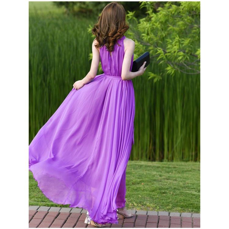 ĐẦM MAXI SUÔNG CỔ YẾM THẮT DÂY EO