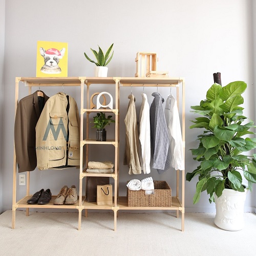 Tủ Treo Quần Áo Minhlongwood M17 - Kệ Gỗ Giá Treo Quần Áo Thông Minh - Nội Thất Phòng Ngủ - Màu Sắc Tự Nhiên