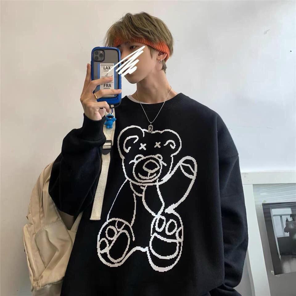 Áo sweater nỉ ngoại cao cấp nam nữ in gấu được may từ nỉ ngoại dày,mềm mịn có hai size M từ,XL từ