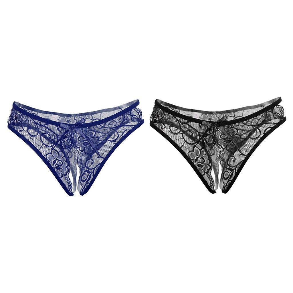 2 Pack Womens Sexy Floral Lace Thong Underwear Crotchless Panties Lingerie