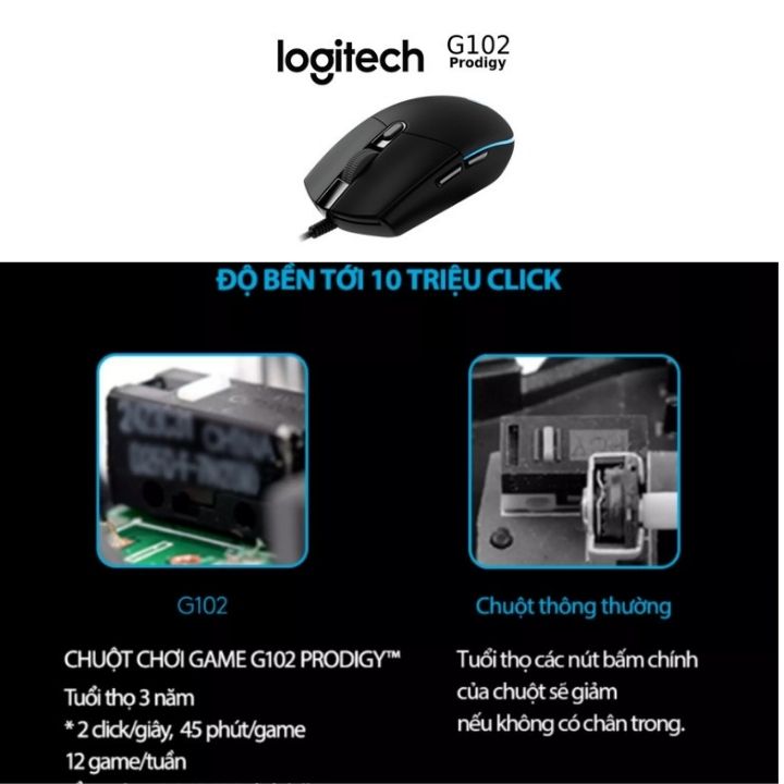 Chuột gaming Chơi Game Có Dây Logitech G102 8000DPI RGB 6 Phím - Hàng nhập khẩu