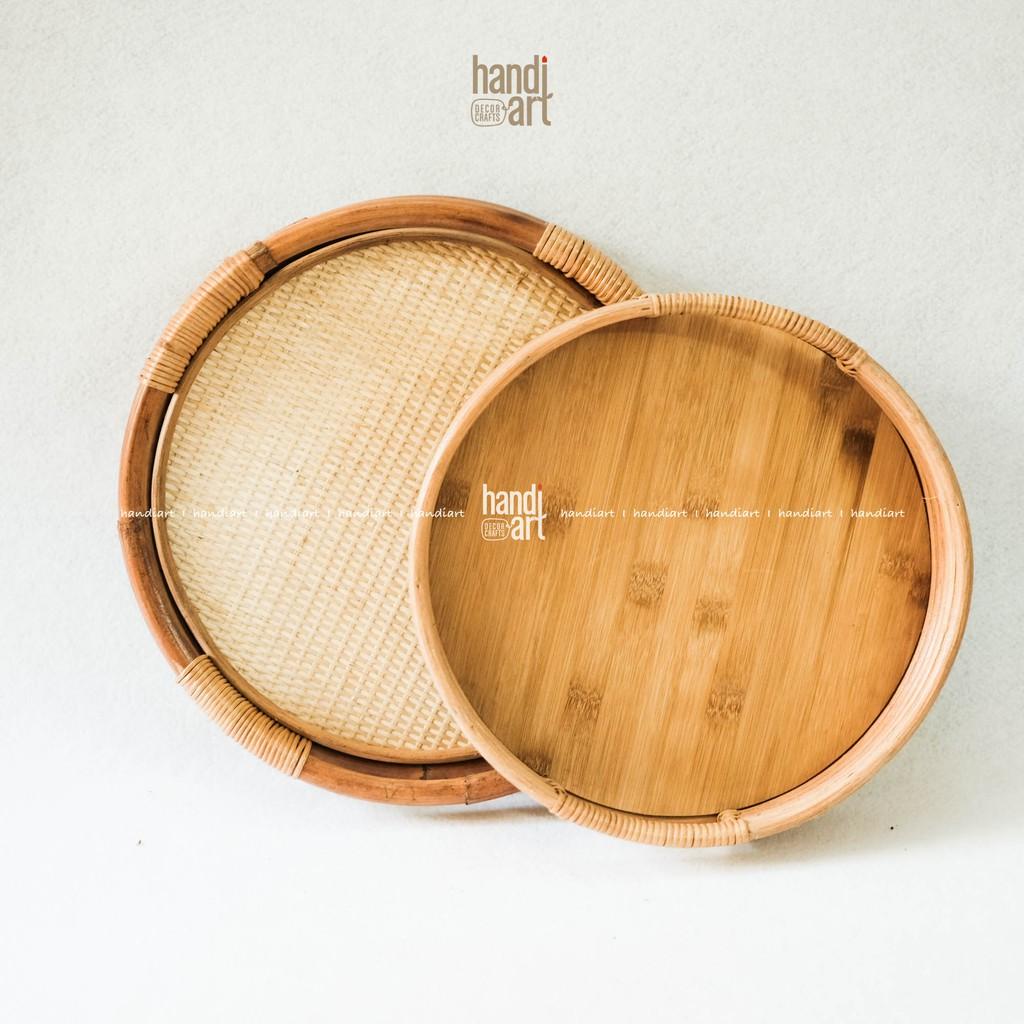 Khay song mây tròn - Khay trà bằng mây - Rattan round tray (5x35cm)