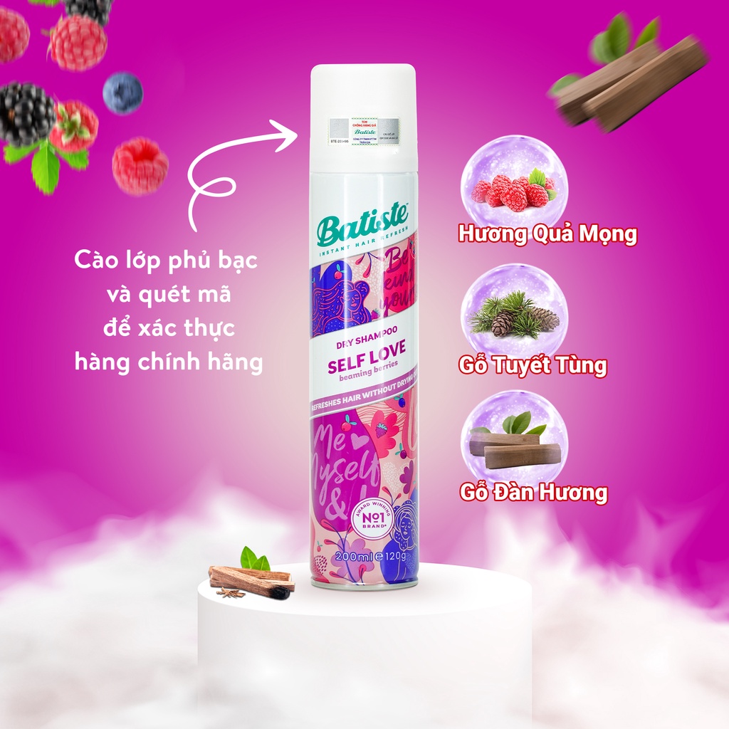 Dầu Gội Khô Batiste Dry Shampoo SELF LOVE Beaming Berries - Hương Trái Cây 200ml