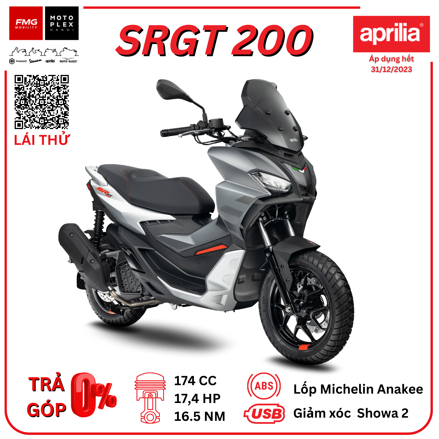 Aprilia SRGT 200 - Xe ga đa địa hình 174cc | Thương hiệu Aprilia của Ý thuộc tập đoàn Piaggio Việt Nam