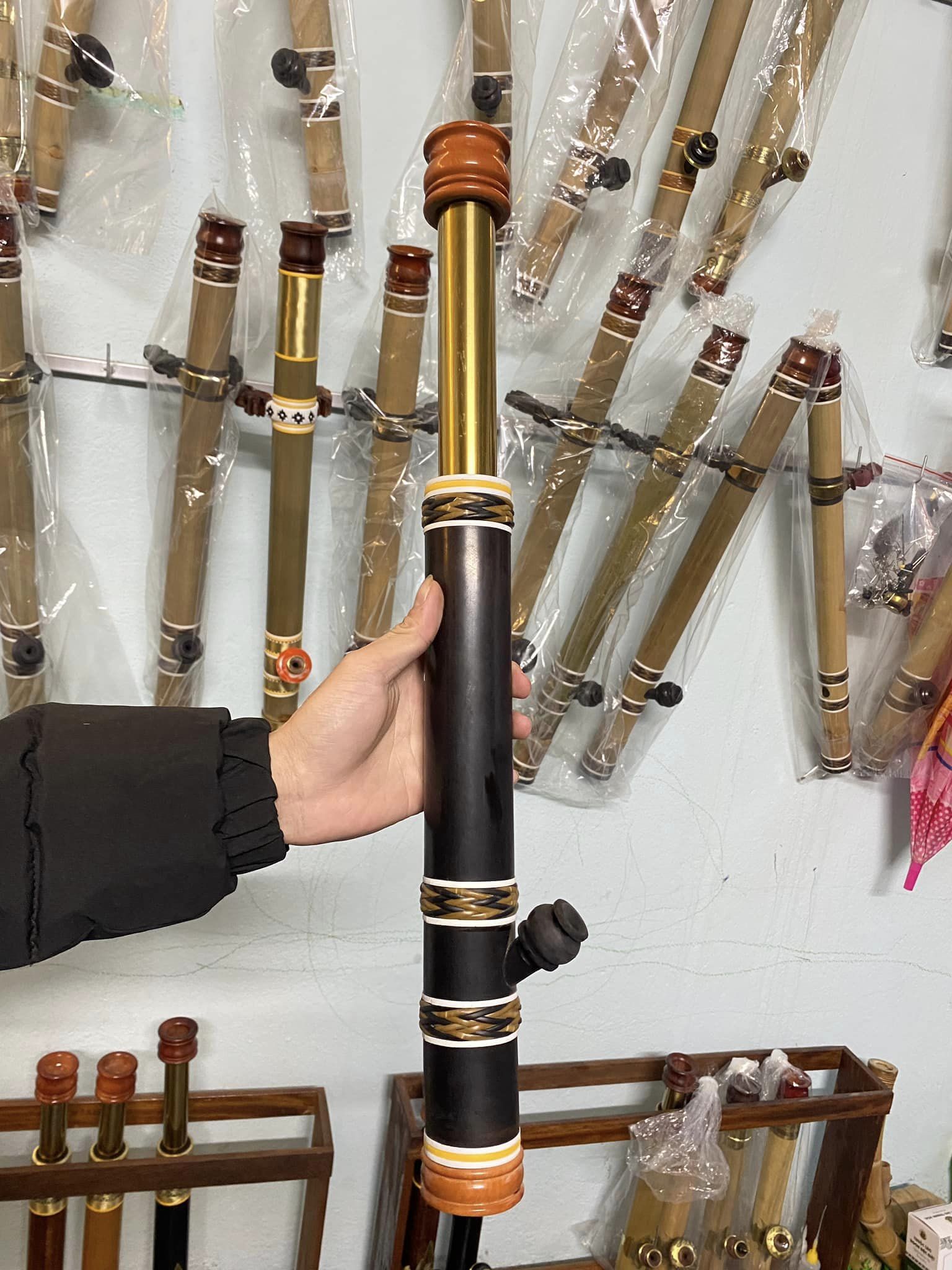 Điếu mini trúc bọc mây màu đen - tặng bao da - chống đổ nước